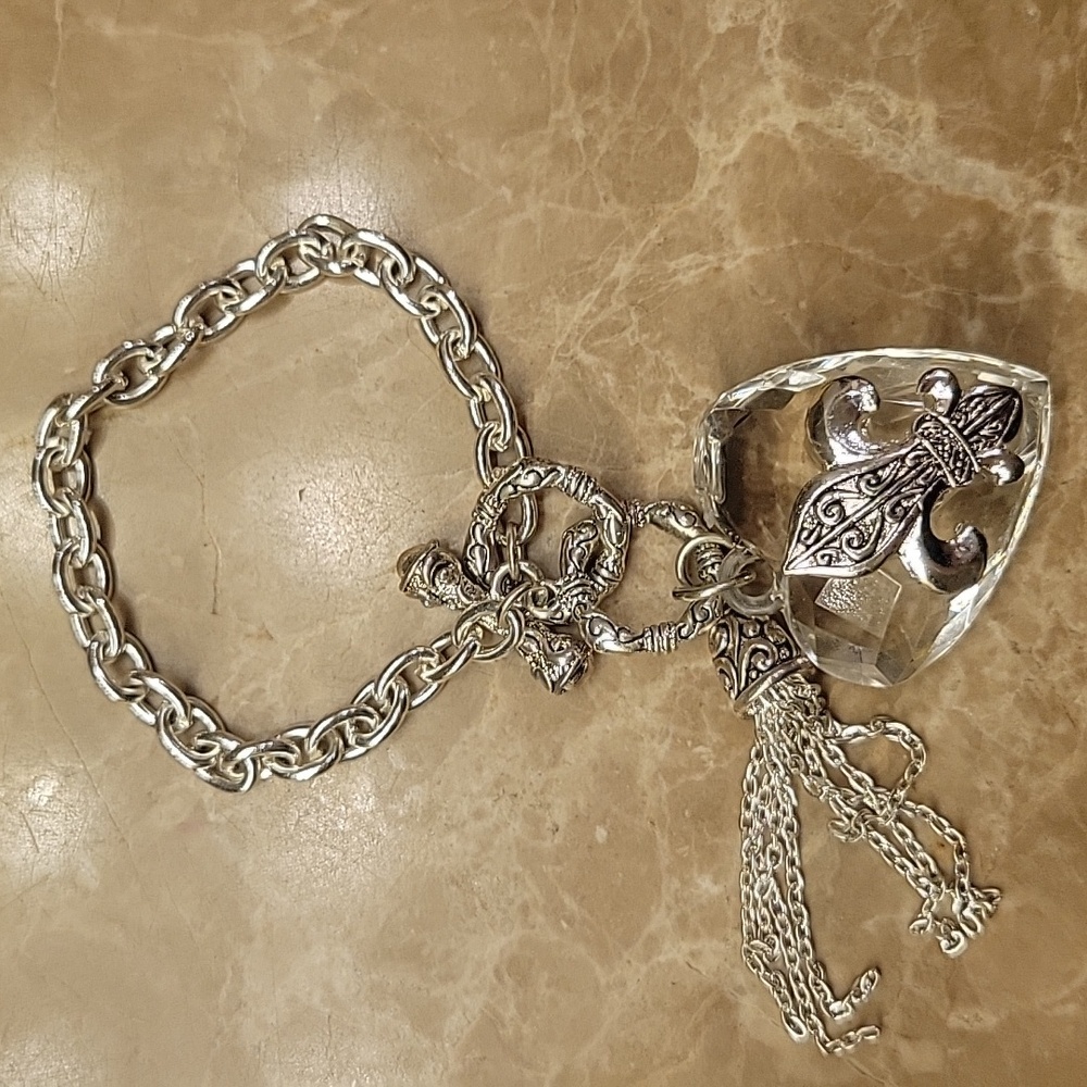 Bebe Silver Heart Charm Bracelet